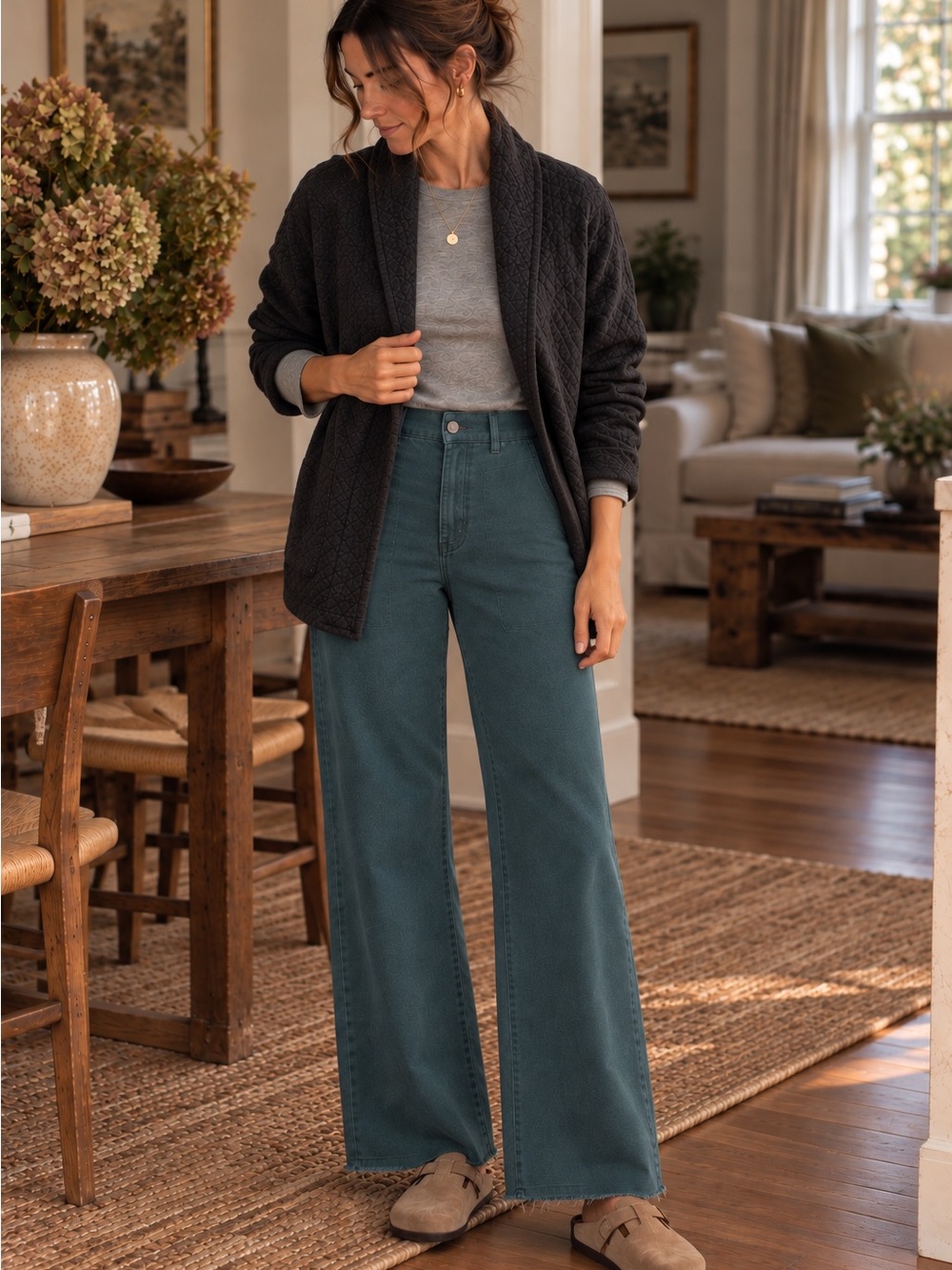 Marine Layer Bridget Wide Leg Pants Dark Teal 6